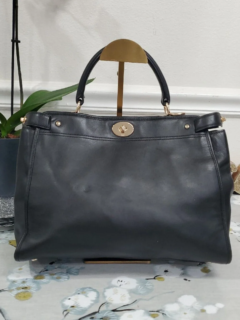 COACH Gramercy Black Leather Satchel Bag